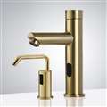 BathSelect Chatou Brushed Gold Motion Sensor Faucet & Hands-Free Automatic Soap Dispenser for Restrooms