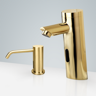 BathSelct St. Gallen Hands Free Motion Sensor Faucet & Automatic Soap Dispenser for Restrooms in Gold Tone