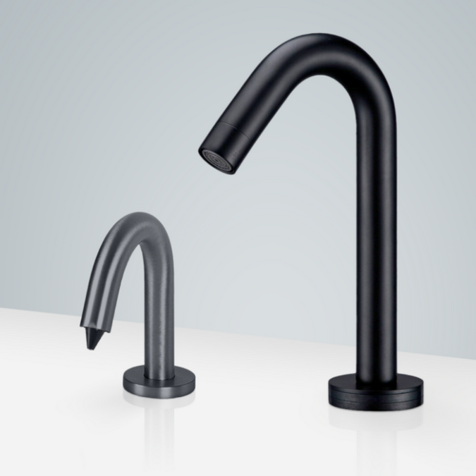 BathSelect Bavaria Gooseneck Commercial Touchless Motion Sensor Faucet & Automatic Soap Dispenser For Restrooms In Dark Oil Rubbed Bronze