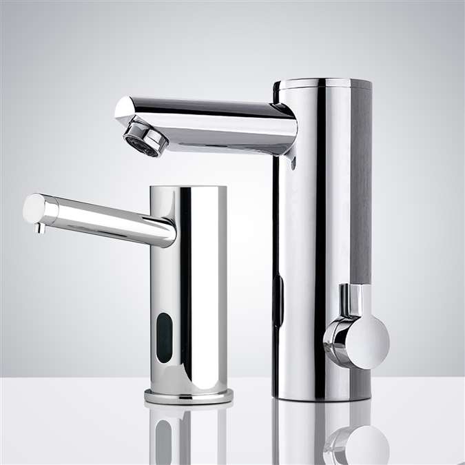 Mugla Waterfall Commercial Motion Chrome Sensor Faucet & Automatic Soap Dispenser For Restrooms In Chrome