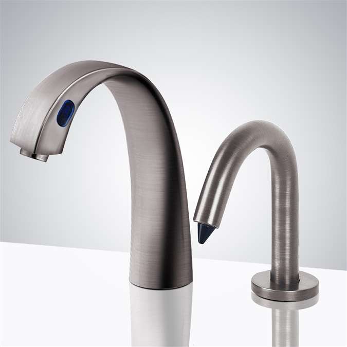 Venice Brushed Nickel Automatic Commercial Motion Sensor Faucet and Automatic Soap Dispenser for Restrooms