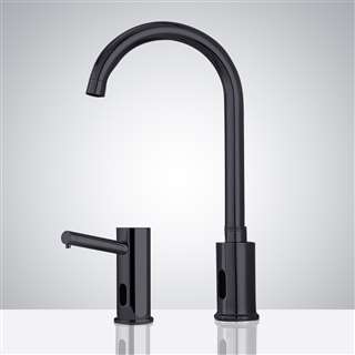 BathSelect Gooseneck Dual Commercial Automatic Sensor Faucet and Soap Dispenser in Matte Black