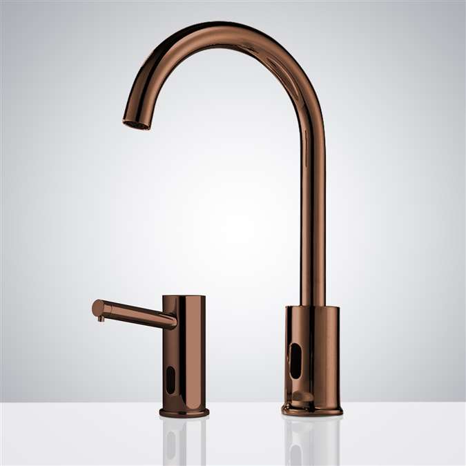 BathSelect Gooseneck Dual Commercial Automatic Sensor Faucet and Soap Dispenser in Gold