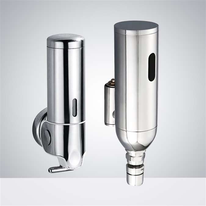 Lano Wall Mount Commercial Automatic Sensor Faucet with Matching Soap Dispenser For Restrooms in Chrome Finish