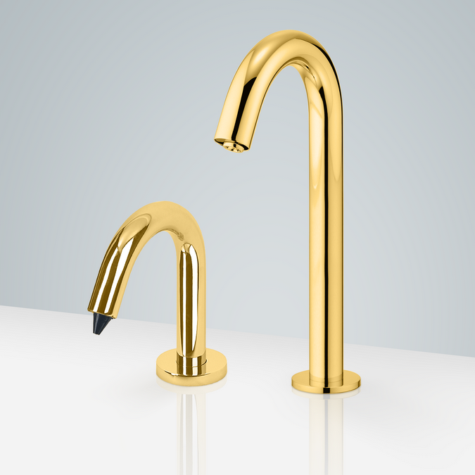 BathSelect Sénart Motion Sensor Faucet & Automatic Soap Dispenser for Restrooms in Gold Finish