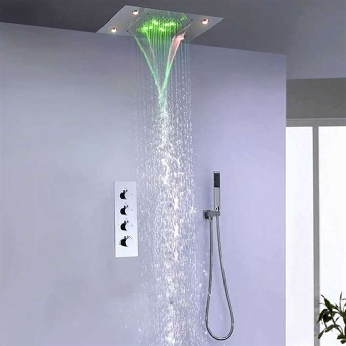 BathSelect Hotel 15"*20" Large LED Shower Shead with Way Mixer & Handshower