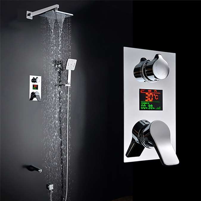 Genoa Wall-Mounted Chrome Finish LED Rainfall Shower Set