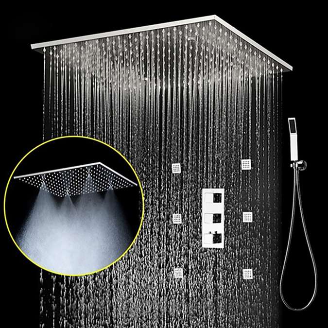 BathSelect 20" Large Shower head with 4 Way Mixer & Handshower || Hand Shower Plastic ||  Large Shower Baths