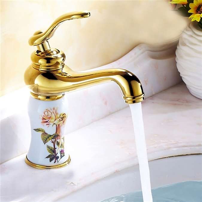 Mulhouse Hostelry Single Handle Gold Finish Bathroom Sink Faucet