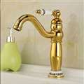 Amiens Hostelry Gold & Ceramic Single Handle Deck Mount Bathroom Sink Faucet