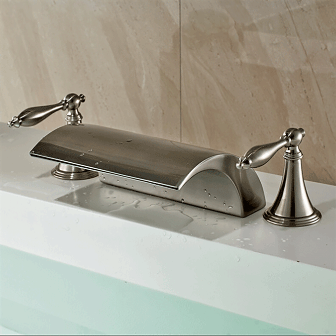 Manaus Double Handled Deck Mount Brushed Nickel Bathtub Faucet