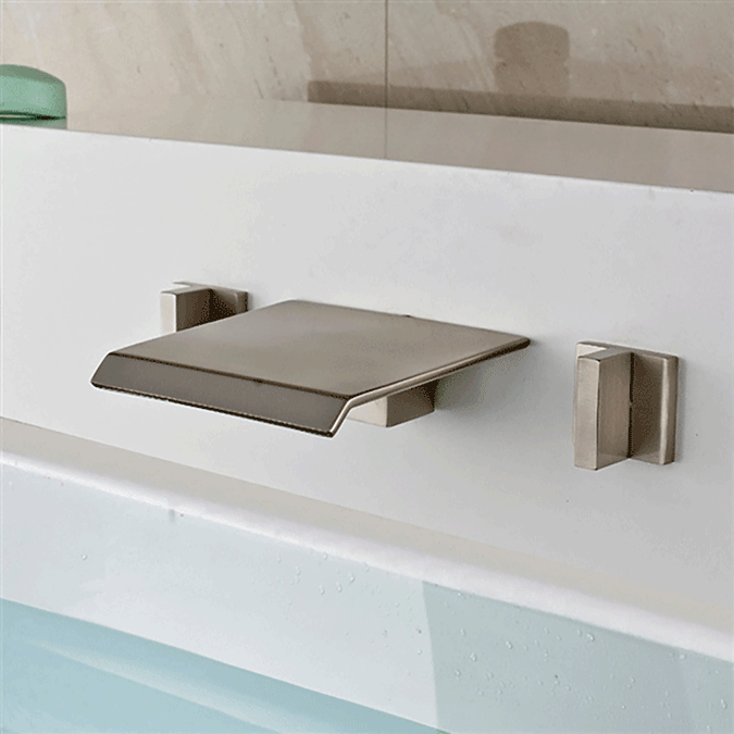 Brasília Double Handle Brushed Nickel Wall Mounted Bathtub Faucet.