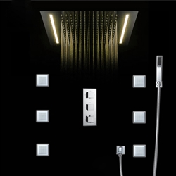 Rectangular Thermostatic LED Shower Set with 4 Inch Jet Body Massage