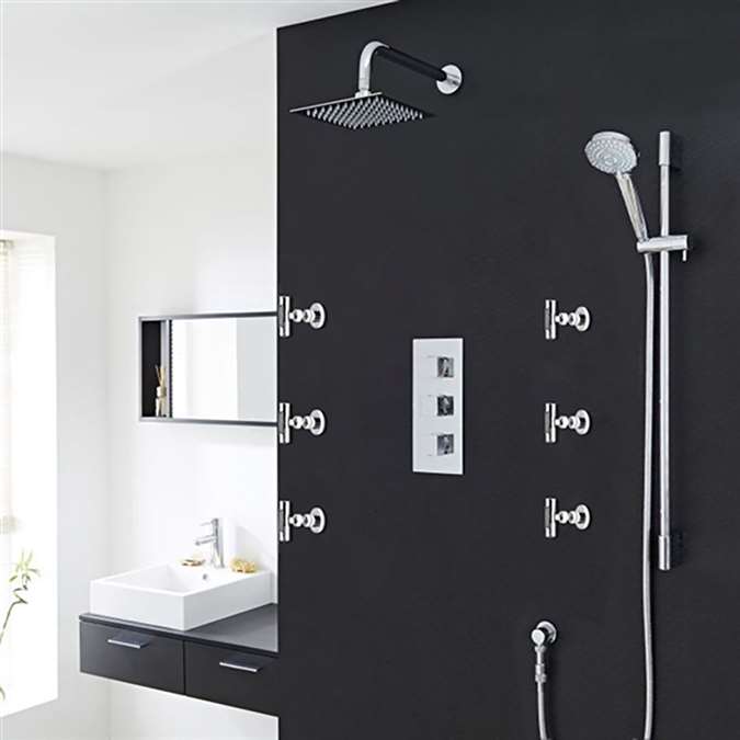 Milan Bathroom Shower Set with Square Rainfall Shower Head & Body Massage Jets