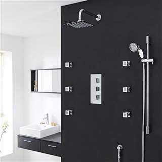 Genoa Square Bathroom Shower Set with Rainfall Shower Head & Hand Shower