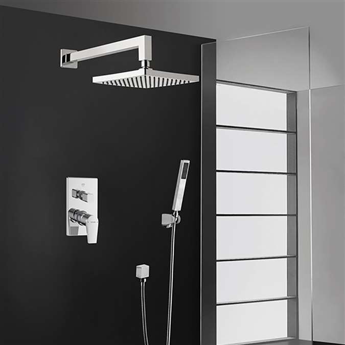 BathSelect Bravat Hotel Square Wall Mount Chrome Shower Head With Hand-Held Shower & Mixer