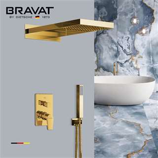 Bravat Elegant Wall Mount Gold Shower Head With Hand-Held Shower & Mixer