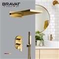 Bravat Hotel Elegant Wall Mount Gold Shower Head With Hand-Held Shower & Mixer