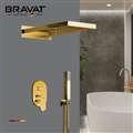 Bravat Elegant Wall Mount Gold Shower Head With Hand-Held Shower & Mixer