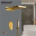 Bravat Hotel Elegant Wall Mount Gold Shower Head With Hand-Held Shower & Mixer