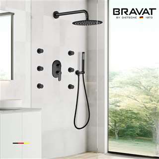 Bravat Water Powered Led Shower with Adjustable Body Jets and Mixer-Wall Mount Style