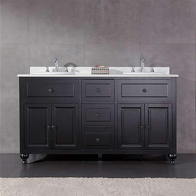 Genoa Double Vanity with White Marble Countertop and Ceramic Sinks