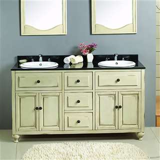 Lyon Antique White Double Vanity with Granite top & Sink