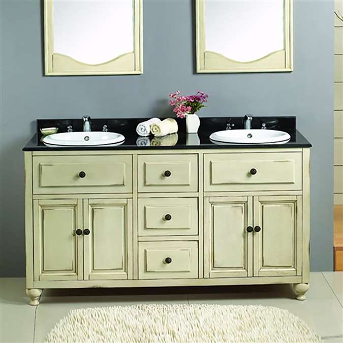 Roman Bathroom Ceramic Vanity With Double Sink Set At BathSelect