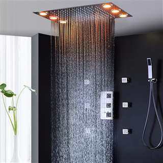 Roman Chrome Plated Wall Mount Multi-Color LED Rainfall Shower Set