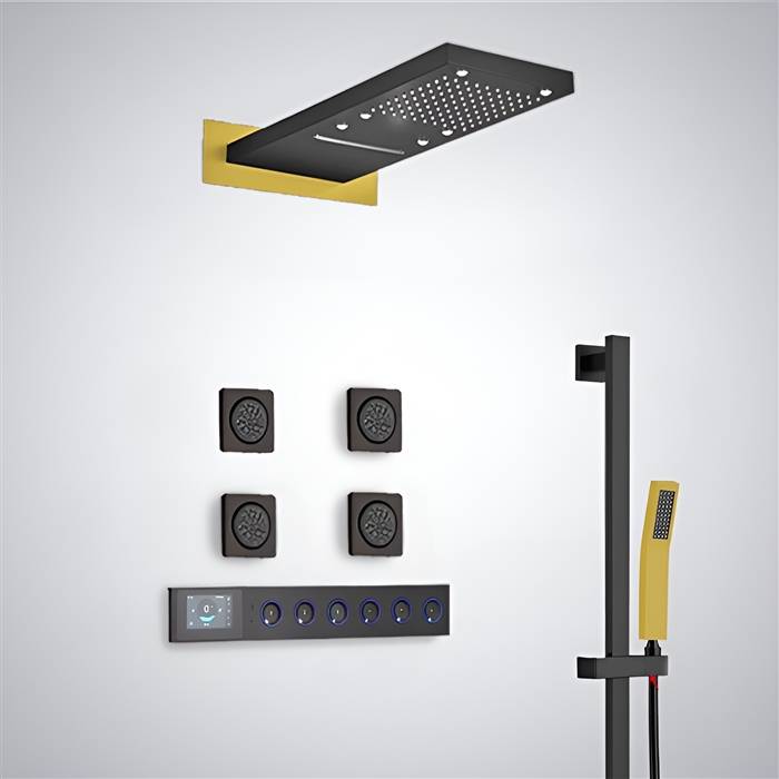 BathSelect Noja Matte Black Hot And Gold LED Luxury Shower Set