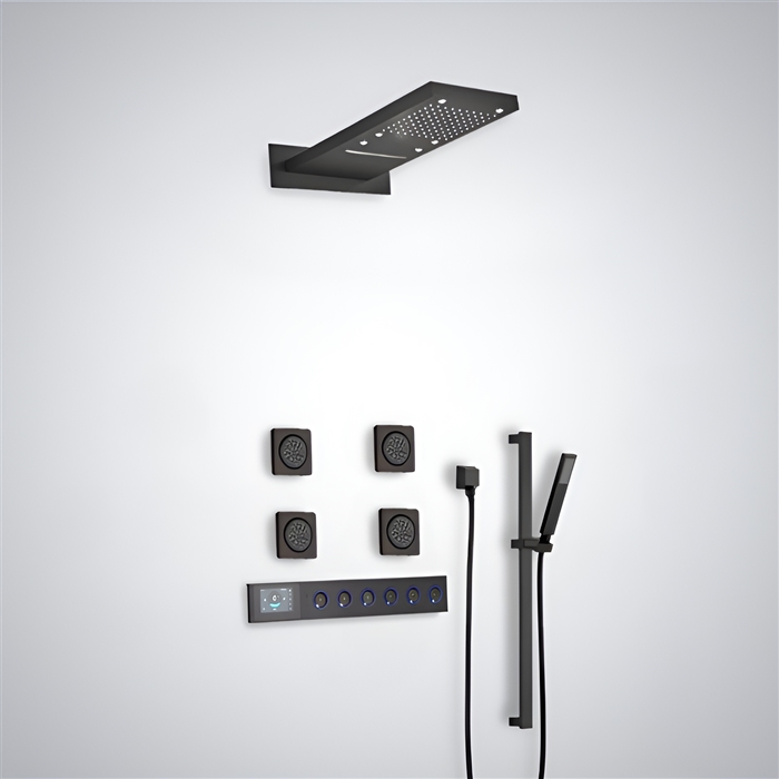 BathSelect Bassano Matte Black Hot And Gold LED Shower Set