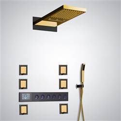 BathSelect Arucas Gold And Matte Black LED Thermostatic Shower Set