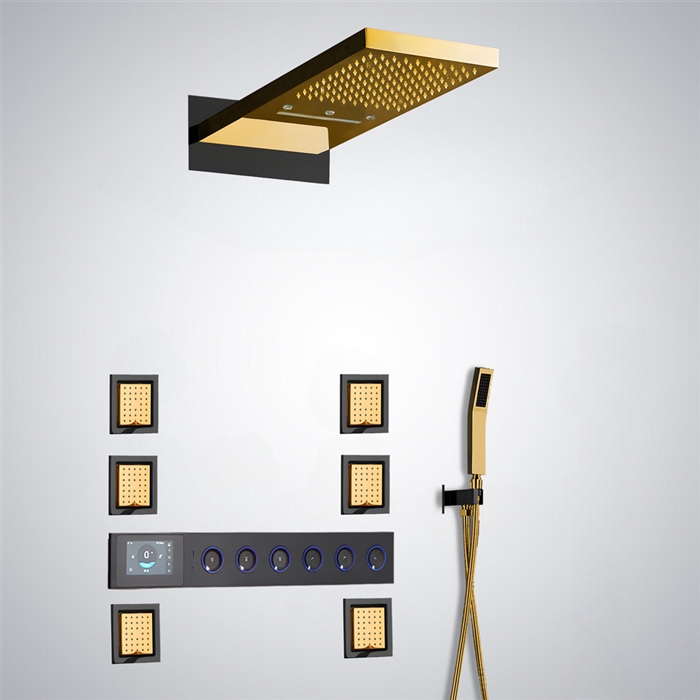 BathSelect Arucas Gold And Matte Black LED Thermostatic Shower Set