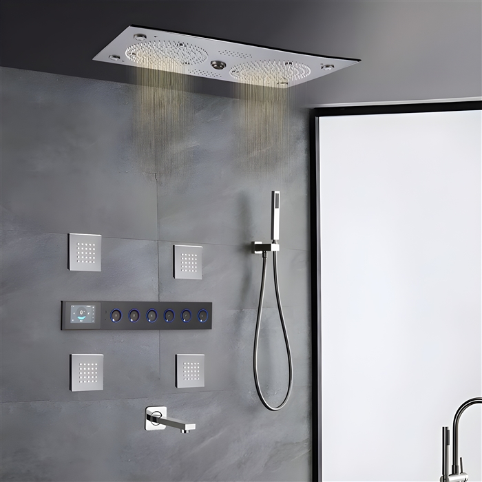 BathSelect  Lumiere Matte Black Thermostatic Music LED Shower System