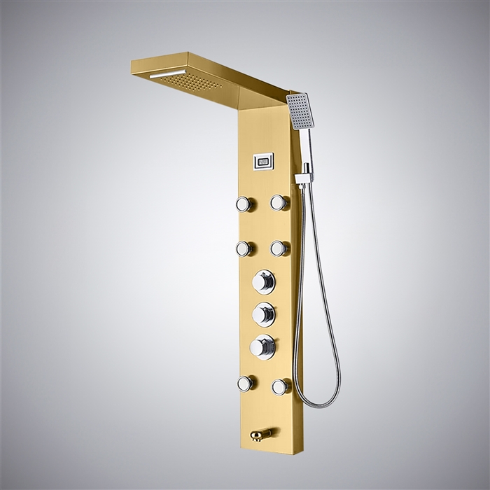 BathSelect Himmel Brushed Gold Thermostatic Multifunctional Shower Panel