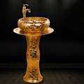 Roman Ceramic Bathroom Sink Set with Gold Faucet