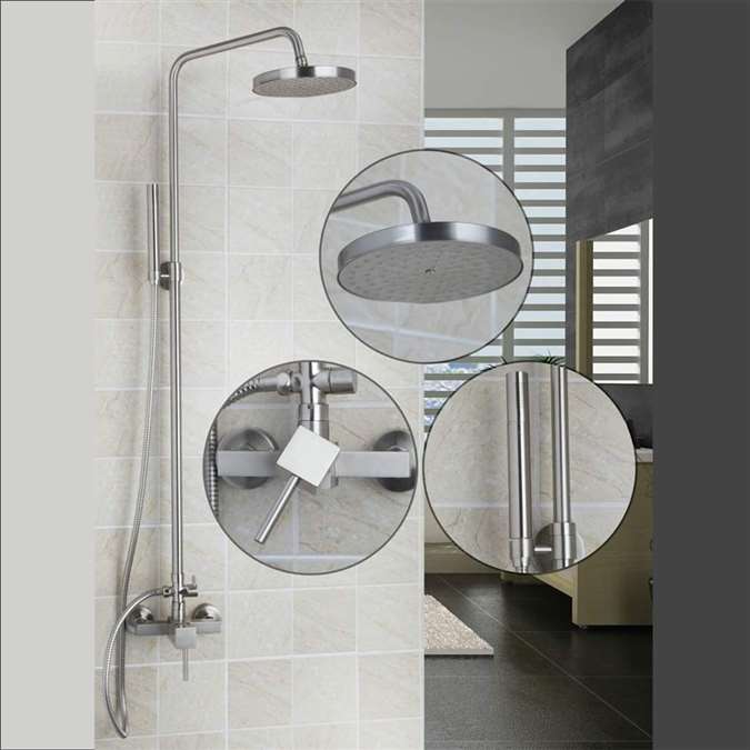 Milan Brushed Nickel Round Rainfall Shower Set