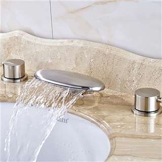 BathSelect Hostelry Bari Deck Mounted LED Bathroom Sink Faucet With Mixer Brushed Nickel Finish