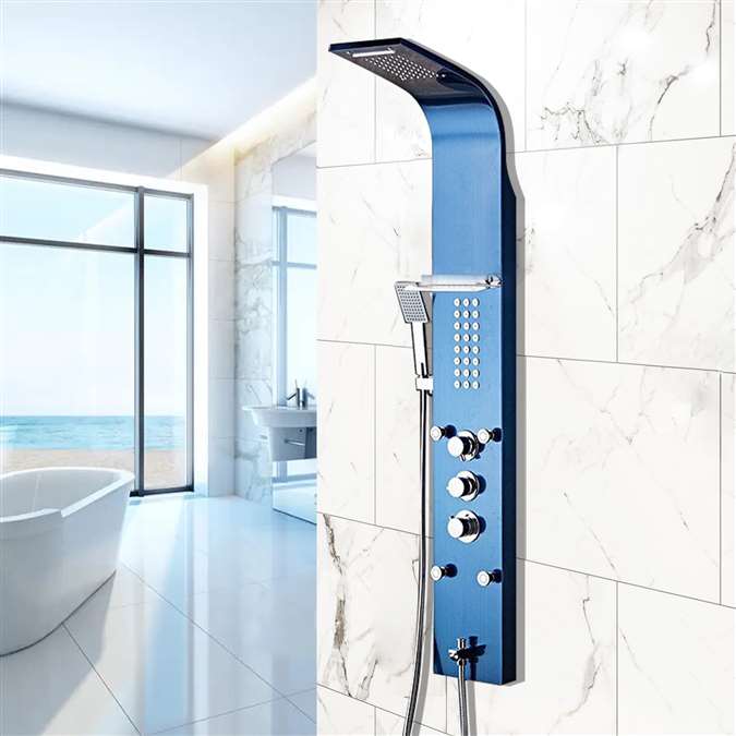 BathSelect Blue Multi Function Rain Shower Thermostatic