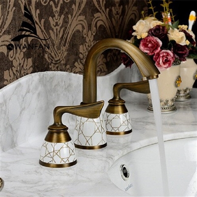 BathSelect Antique Brass Three Piece Sink Faucet