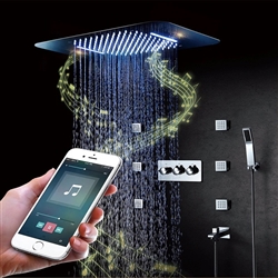 Bathselect Luxury Chrome Curved LED Showerhead Ceiling Phone Control With Jet Spray Set