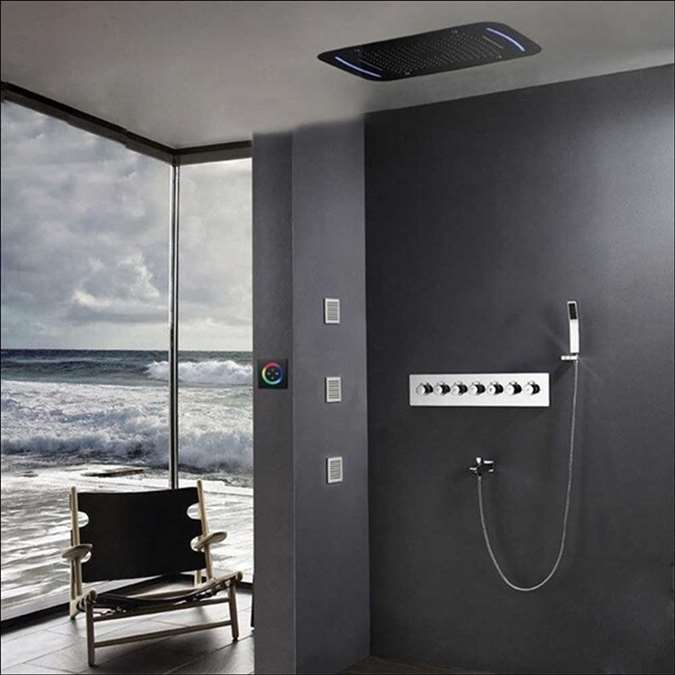 BathSelect Hotel Beautiful Touch Panel LED Shower Head with Hot & Cold Valve Shower Set