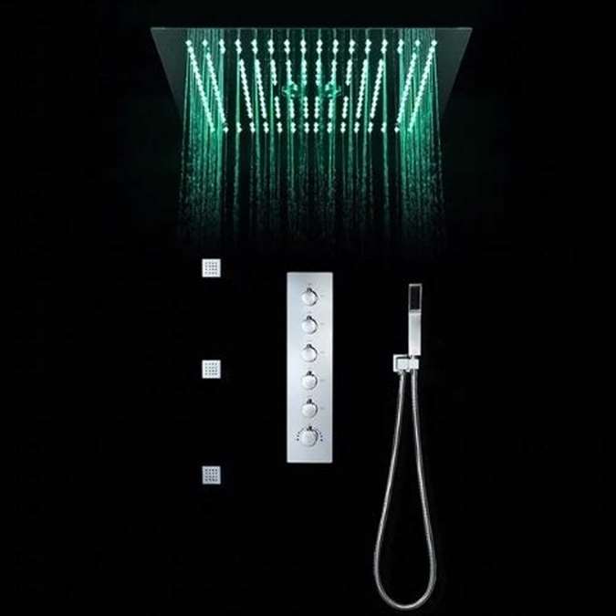 BathSelect Hotel Modern Design LED Rain Shower Head with Chrome Jet Spray