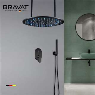 Bravat Ceiling Mount Round Rainfall Shower Head With Hand Shower