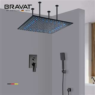 Bravat Hotel LED Ceiling Mount Rainfall Shower Set With Hand Shower