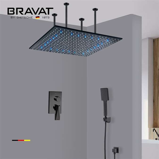 Bravat Hotel LED Ceiling Mount Rainfall Shower Set With Hand Shower