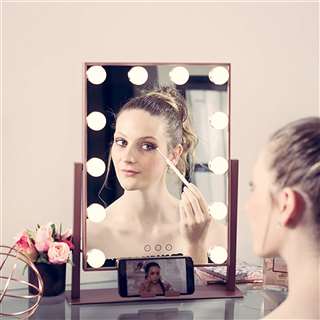 BathSelect Hottest LED Make-Up Multi Purpose Mirror With Touch Control & Phone Cradle- Rose Gold Vanity Mirror