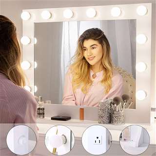 BathSelect Stylish Make-Over Modern White Wall/Tabletop 14 Bulb-Vanity Mirror