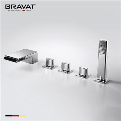 Bravat Ploished Chrome Finish Deck Mount Faucet With Hand Held Shower