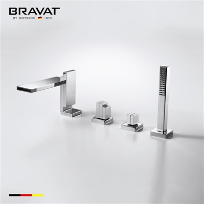 Bravat Chrome Finish Deck Mount Faucet With Hand Held Shower